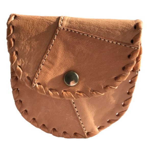 Vintage Tan Real Leather Patchwork Coin Wallet - Picture 2 of 8